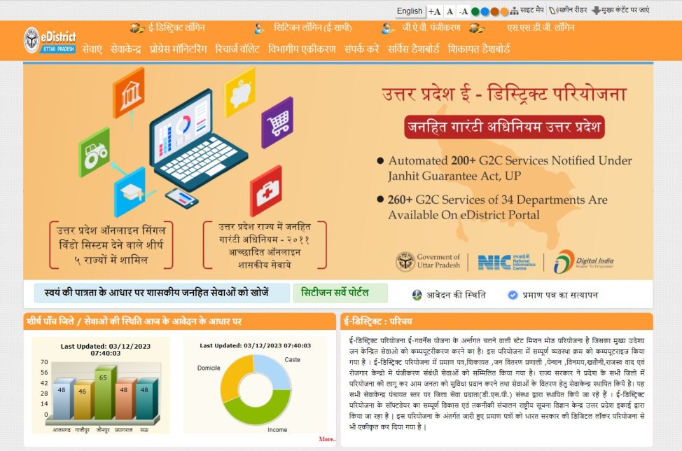 ई-डिस्ट्रिक्ट home page (Quick Cyber)