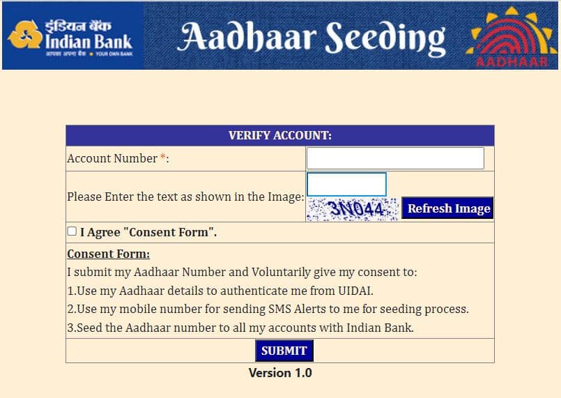 how to link aadhaar in indian bank account